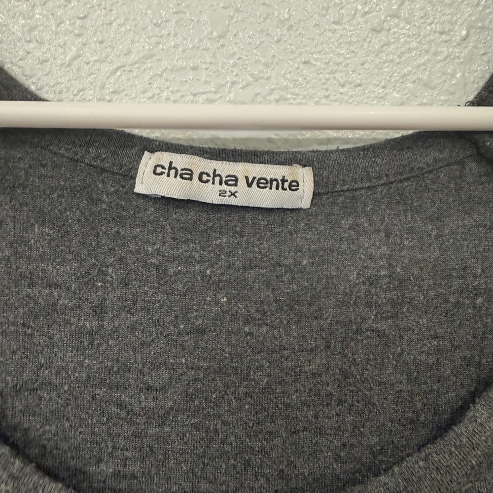 Cha Cha Vente Women 2X Gray Mesh Trim Sharkbite Hem Tunic Top 3/4 Sleeve W19 - Picture 2 of 7